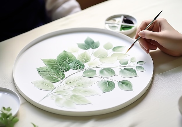 Handgemaakt schilderij op een keramische plaat Traditionele ambachten AI gegenereerd