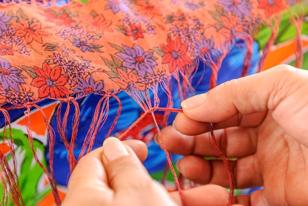 Foto handgemaakt werk met calicostof dat veel wordt gebruikt voor handwerk, patchwork en decoratieartikelen in brazilië