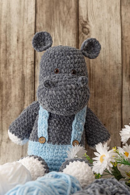 Foto handgemaakte haak amigurumi hippo