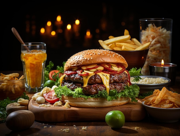 Handgemaakte hamburger fastfood heerlijke foto