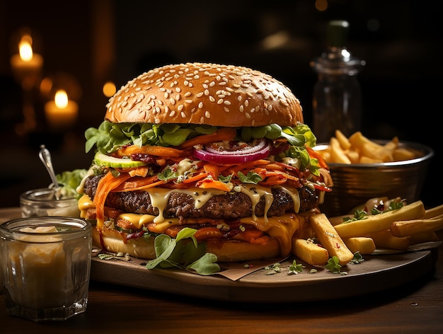 Handgemaakte hamburger fastfood heerlijke foto