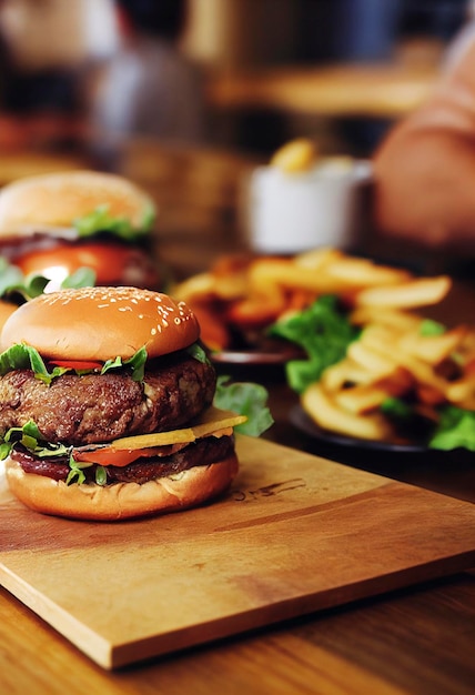 Handgemaakte hamburguer op een houten tafel