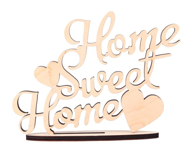 Foto handgemaakte houten decoratieve woorden home sweet home geïsoleerd op wit