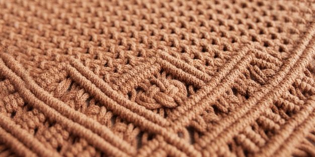 Handgemaakte macramé. Macramé vlechtwerk en katoenen draden. Vrouwelijke hobby. ECO-vriendelijk modern breiwerk DIY natuurlijk decoratieconcept in het interieur. Makrame patroon close-up.