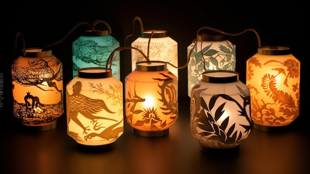 Handgemaakte papieren lantaarns met handgesneden ontwerpen