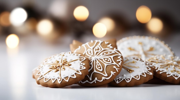 Handgemaakte peperkoekkoekjes voor Kerstmis op een witte setting Generatieve AI