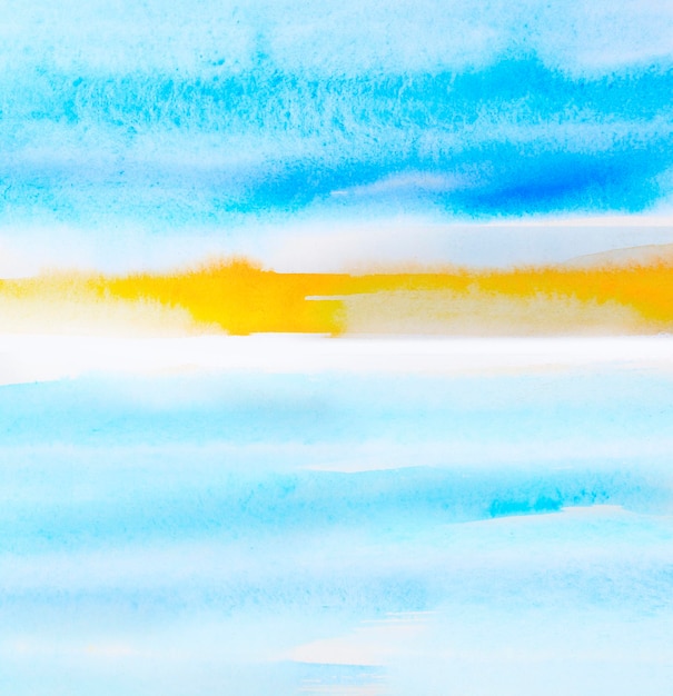 Handgeschilderde aquarel blauwe lucht en zon abstracte aquarel achtergrond