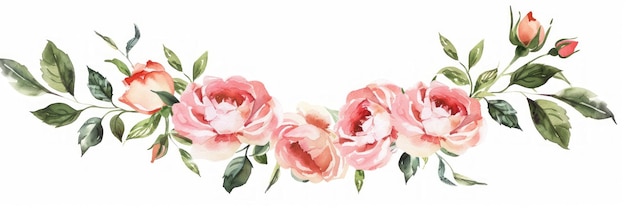 Handgeschilderde aquarel illustratie van roze rozen in bloemenramen Generatieve AI