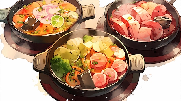 Handgeschilderde cartoon mooie gastronomische hot pot aquarel illustratie