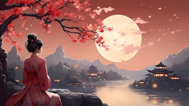 Handgeschilderde mooie cartoon mid-autumn festival illustraties