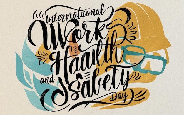 Handgeschreven Internationale Dag voor Gezondheid en Veiligheid op het Werk