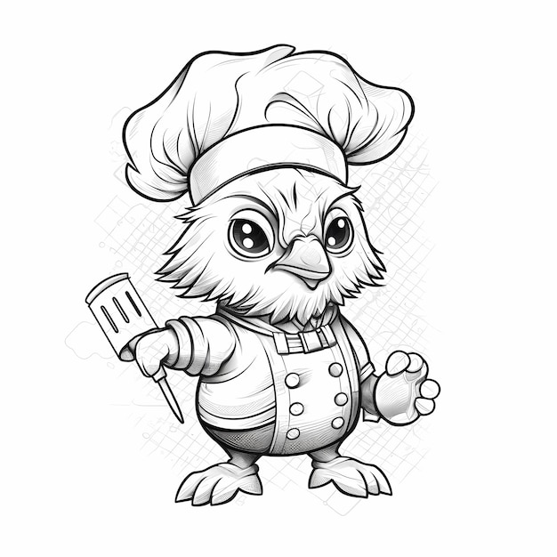 handgeschreven schattige chibi kip chef-kok illustratie op een witte achtergrond