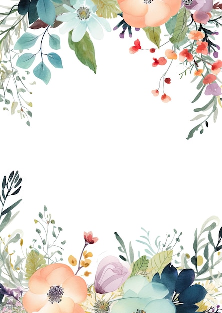 Handgetekende aquarel bloemen raam sjabloon voor evenement uitnodiging