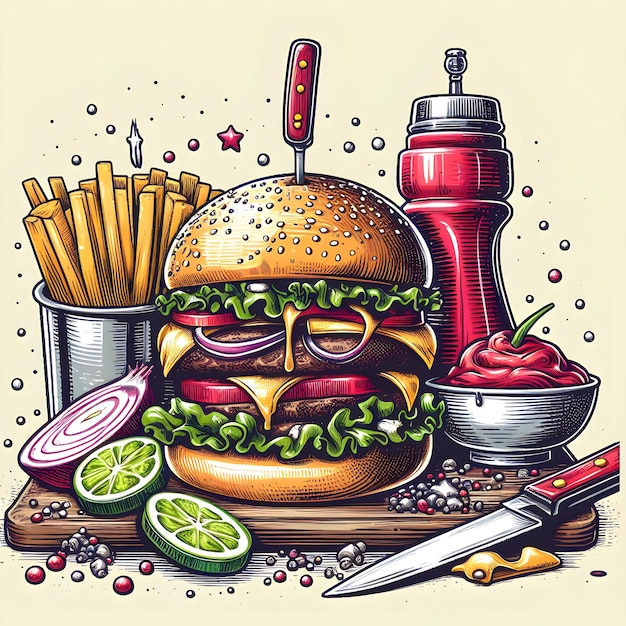 Handgetekende burgerillustratie