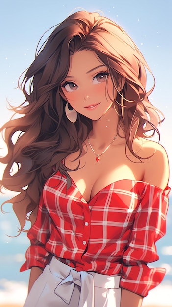 handgetekende cartoon anime cool badpak meisje illustratie in de zomer