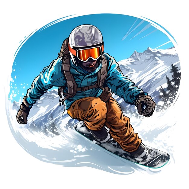 Foto handgetekende digitale illustratie van een snowboarder die snowboardt in het winterseizoen sneeuwsporten