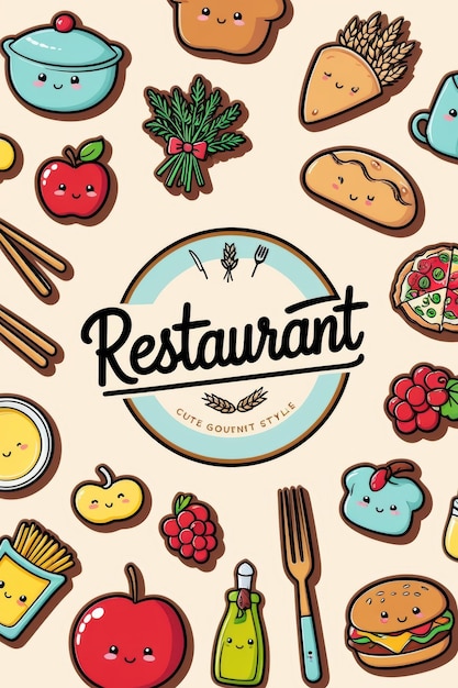 Handgetekende fastfood-elementen en bestekcollectie