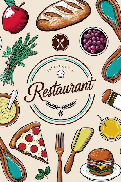 Handgetekende fastfood-elementen en bestekcollectie