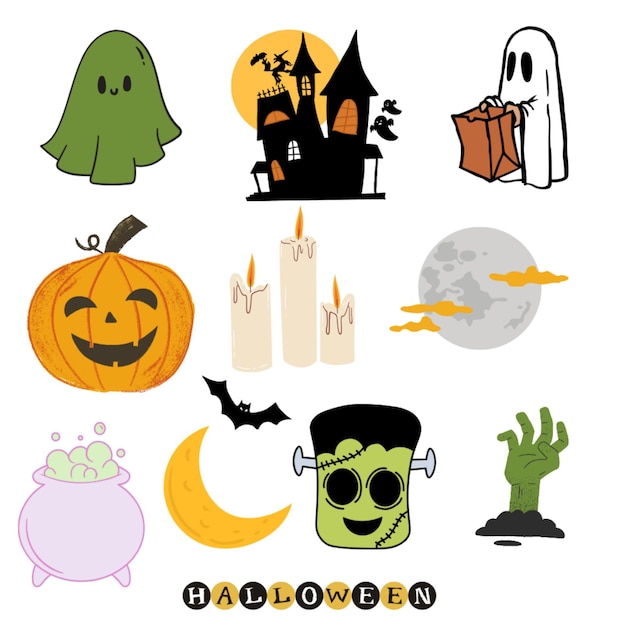 Handgetekende Halloween personages elementen collectie