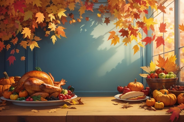 Handgetekende herfst en Thanksgiving thema sociale media omslagsjabloon achtergrond AI gegenereerd