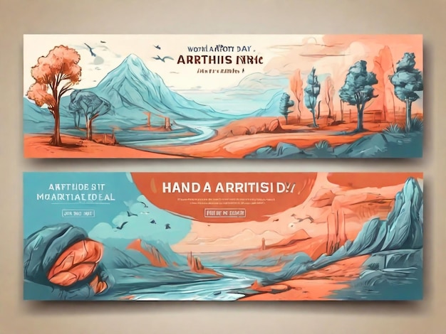 Handgetekende horizontale spandoeken voor de Werelddag van Arthritis