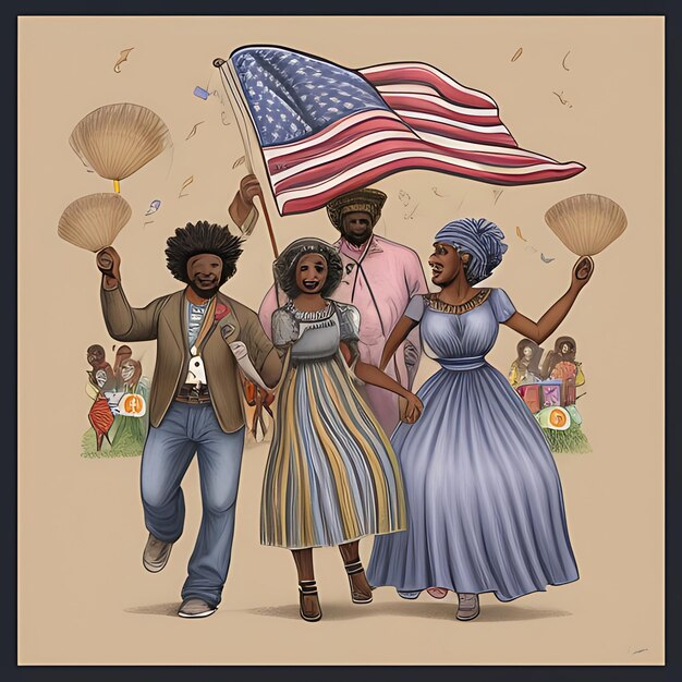 Handgetekende illustratie van de Juneteenth-viering