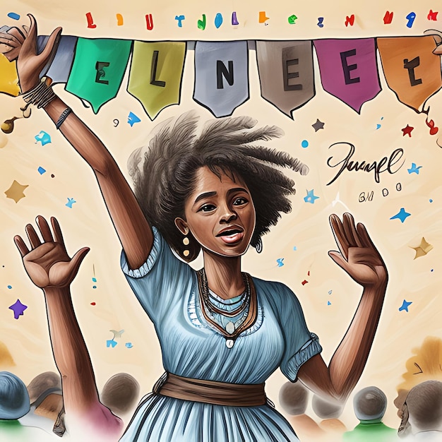 Handgetekende illustratie van de Juneteenth-viering