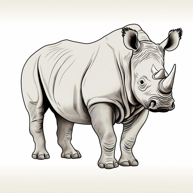 Handgetekende illustratie van een neushoorn met realistische aandacht voor detail