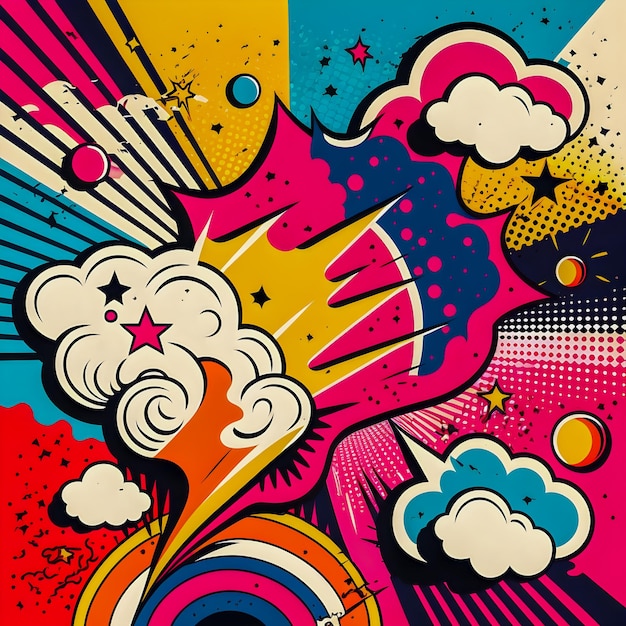 Handgetekende komische illustratie Retro en jaren 90 stijl Cosmos Pop Art Abstract Crazy en Psychedelic BackgroundxA