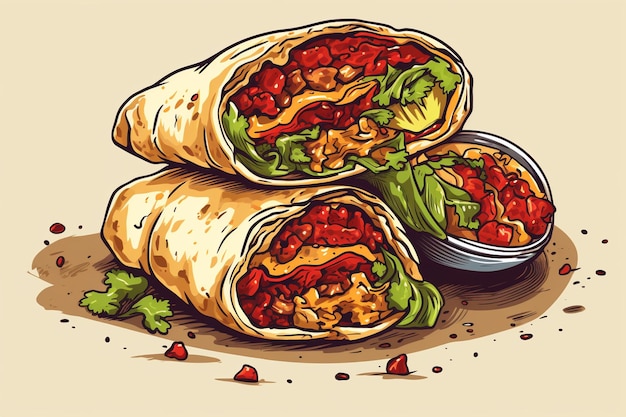 Foto handgetekende mexicaanse burrito
