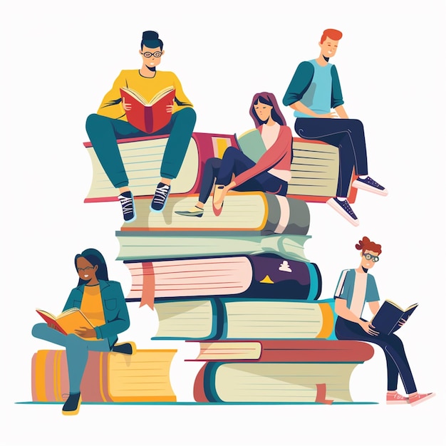 Handgetekende platte ontwerp boekclub illustratie