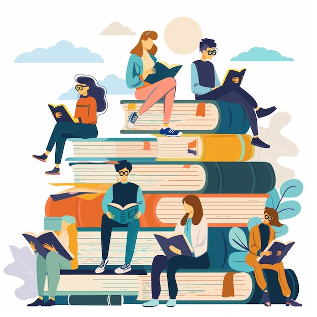 Handgetekende platte ontwerp boekclub illustratie
