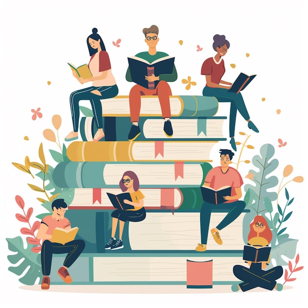 Handgetekende platte ontwerp boekclub illustratie