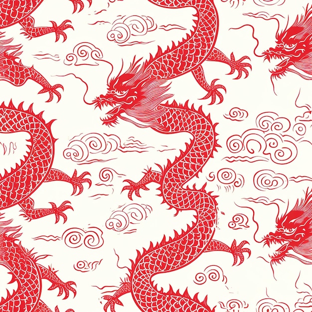 Handgetekende rode Chinese draakpatroon voor de Chinese nieuwjaarsviering v 6 Job ID 12e1ef843781469c8875625fb80d181f