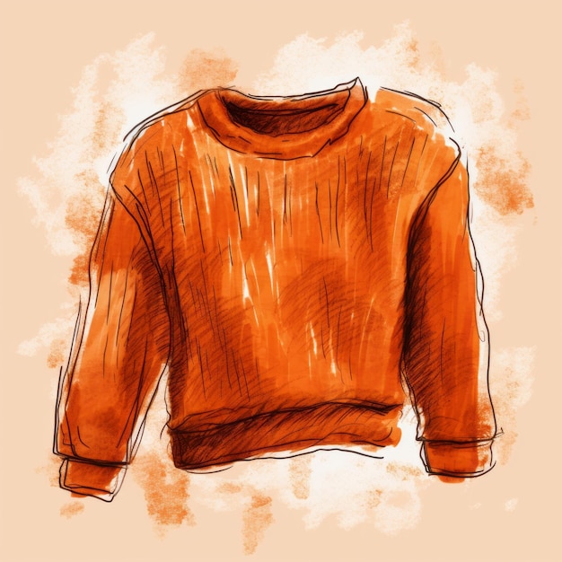 Handgetekende Rust Sweater Sketch op een heldere Rust achtergrond