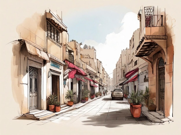 Handgetekende schets van de straat van Rabat