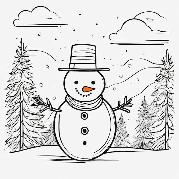 handgetekende sneeuwpop in doodle eenvoudige stijl lijntekeningen