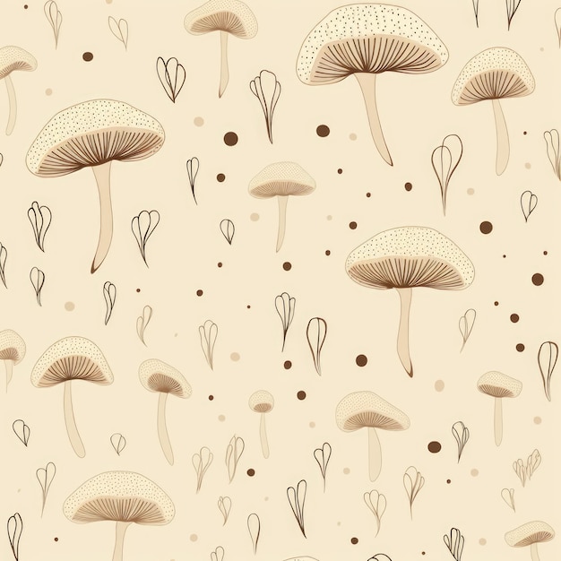 Handgetekende stijl delicate abstracte paddenstoel illustratie patroon voor de beige achtergrond