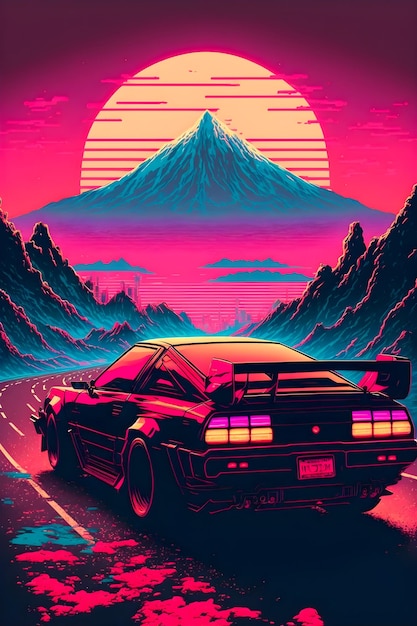 Handgetekende synthwave Japan illustratie