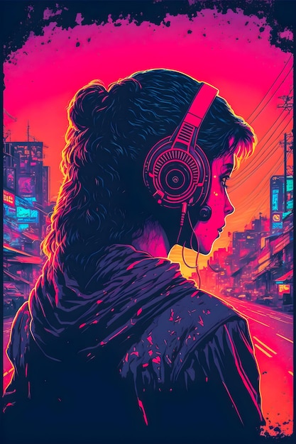 Handgetekende synthwave japan illustratie