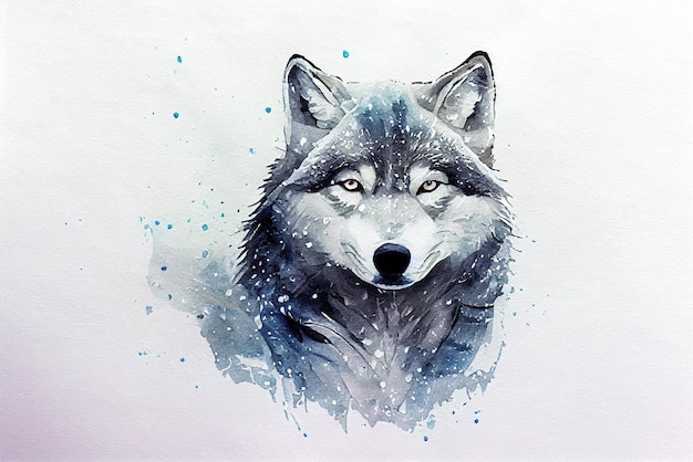 Handgetekende wolf in de sneeuw aquarel stijl