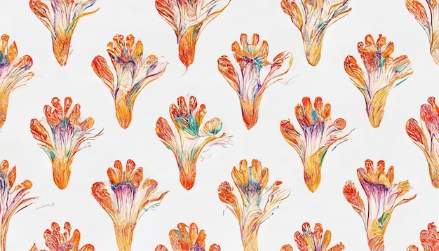 Handgetekende zomer bloemenachtergrond Botanische naadloze achtergrond van abstracte bloemen Schetstekening Vintage stijl