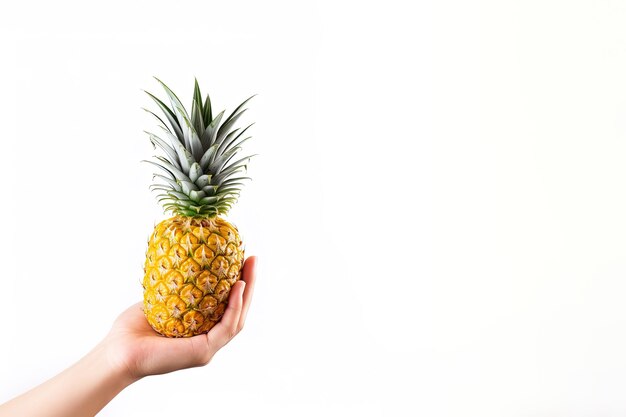 Handgreep verse ananas geïsoleerd op een witte achtergrond met kopieerruimte