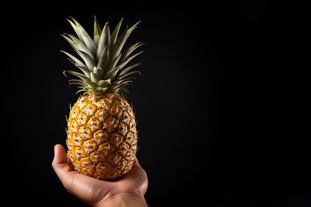 Handgreep verse ananas geïsoleerd op een zwarte achtergrond met kopieerruimte