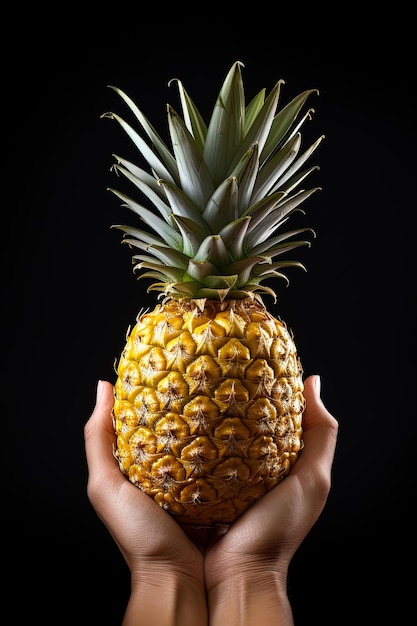 Handgreep verse ananas geïsoleerd op een zwarte achtergrond