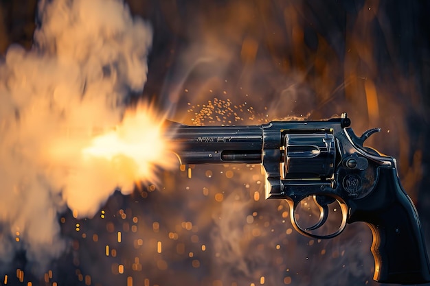 Handgun revolver shooting flying bullets