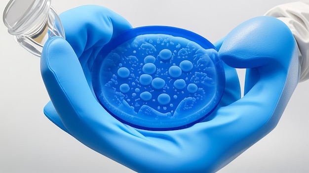 A handheld Petri dish with a developing mold sample