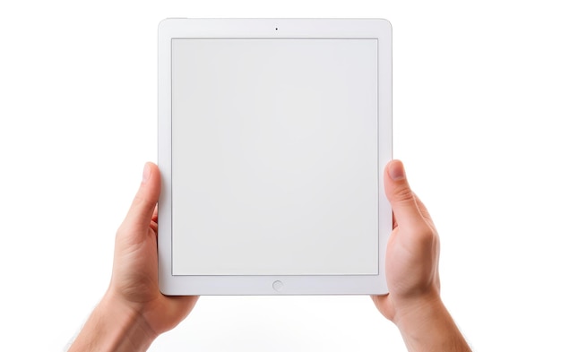 Handheld Tech Man Embracing Tablet op een witte of heldere oppervlakte PNG Transparante achtergrond