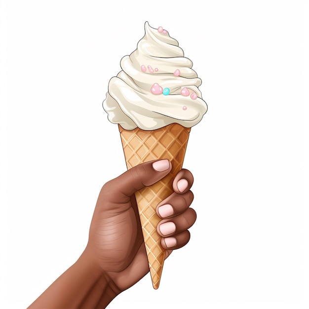 Handholding ice cream cone on white background