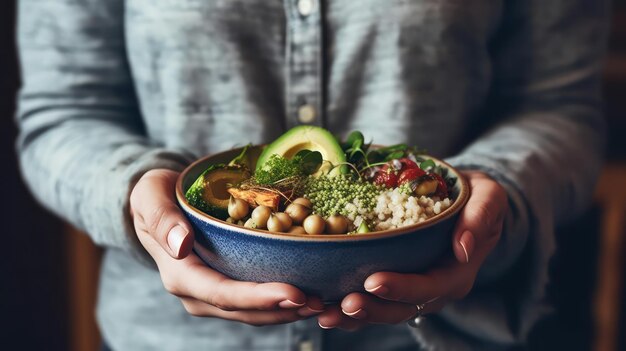 Photo handholding salad bowl